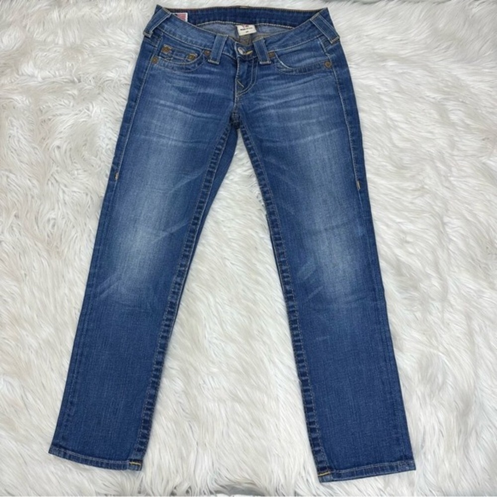 True Religion Lizzy Low Rise Straight Leg Jean Medium Wash Blue Size 25 USA Made